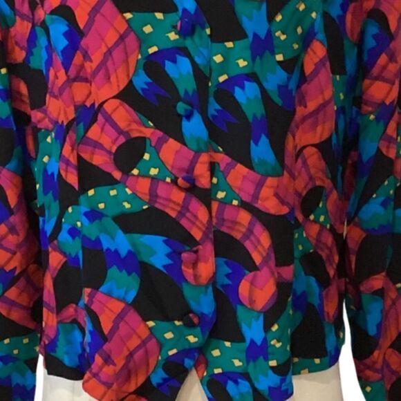 Vintage Pia Rucci 100%% Silk Button Multicolor Blouse Top Large - Picture 11 of 15